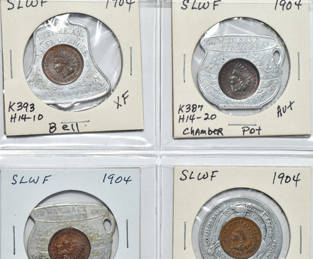 Group of 43 elongated cents and encased cents from the 1904 World's Fair