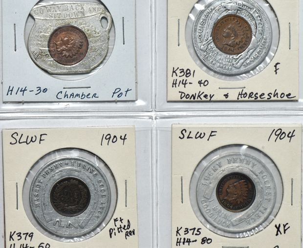 Group of 43 elongated cents and encased cents from the 1904 World's Fair