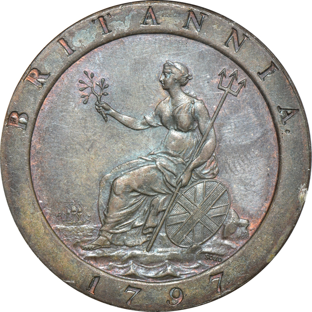 Multiple - 425 - 350 BC Bruttium, Croton silver stater, (1696) Order of Malta 4 tari PCGS Good-4, and a 1797 Great Britain 1 penny ANACS AU-58 