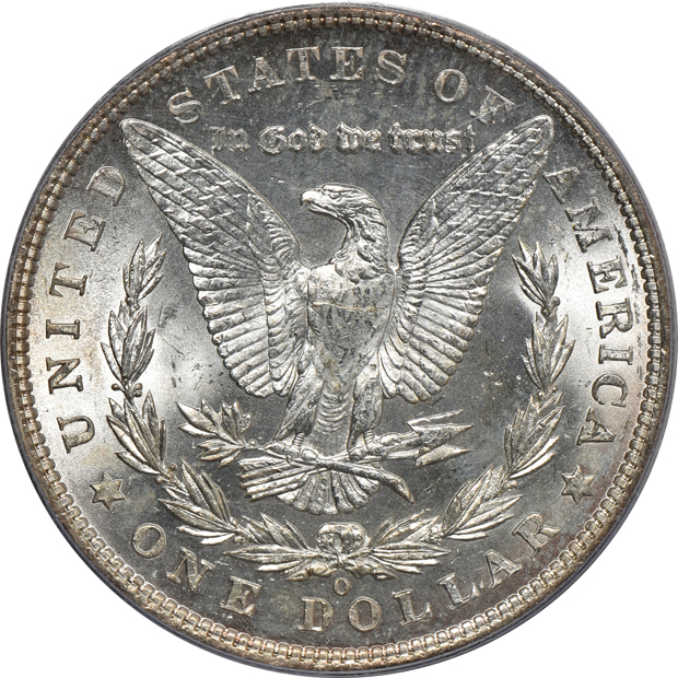 1884-O Morgan silver dollar MS-64+, 1903-O Morgan silver dollar MS-64, and a 1928 Oregon Trail commemorative half-dollar MS-66, all PCGS