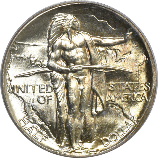 1884-O Morgan silver dollar MS-64+, 1903-O Morgan silver dollar MS-64, and a 1928 Oregon Trail commemorative half-dollar MS-66, all PCGS