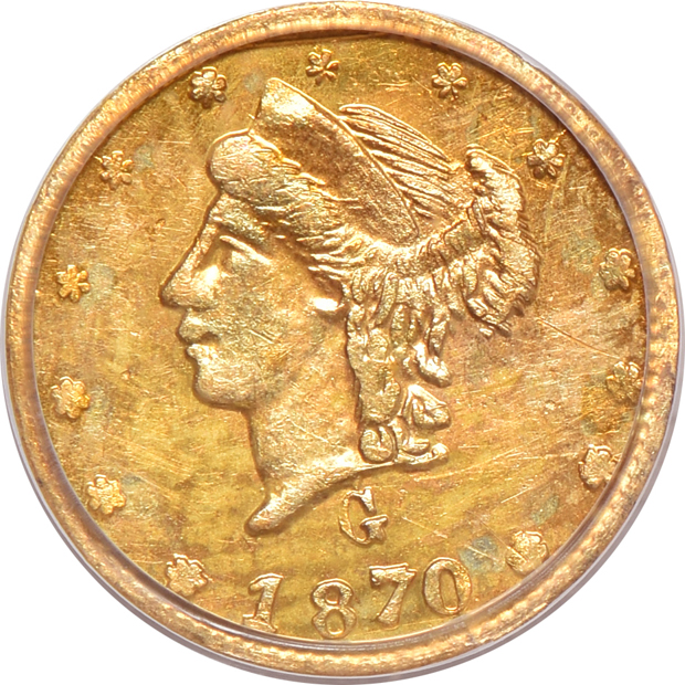 1859 octagon 50c BG-902 NGC MS-63, 1870 25c BG-835 PCGS MS-62 (green label) and a No Date 25c BG-222 PCGS MS-64