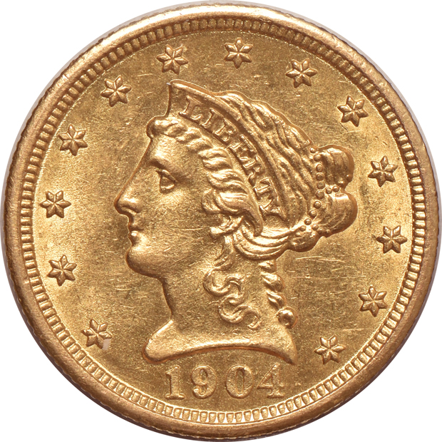 1852, 1878-S, and a 1904, all AU