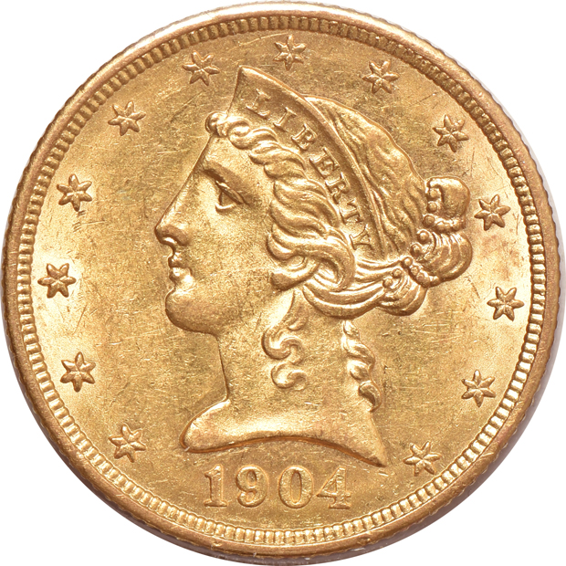 Six AU Liberty half-eagles
