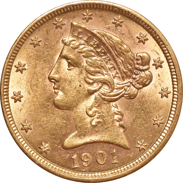 Six AU Liberty half-eagles