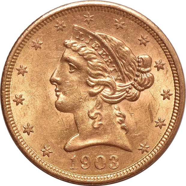 Six AU Liberty half-eagles
