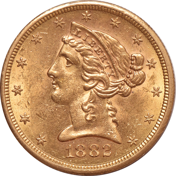 Six AU Liberty half-eagles