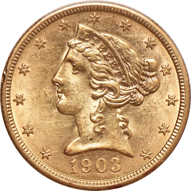 Six AU Liberty half-eagles