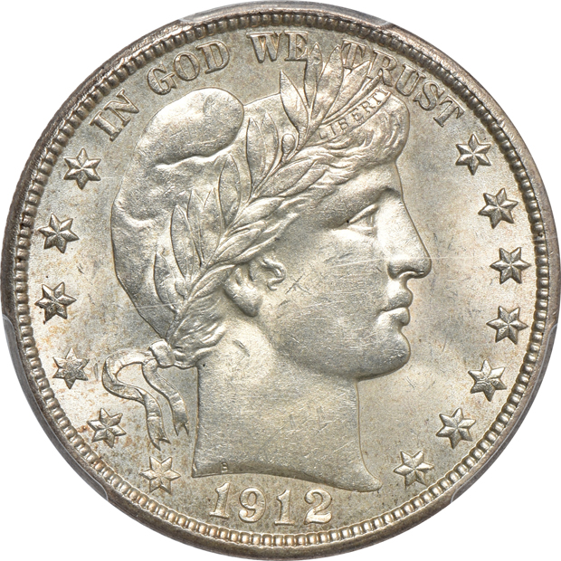 1897 Barber dime NGC MS-63, 1912-D Barber half-dollar PCGS MS-62, and a 1915 Barber quarter PCGS MS-64