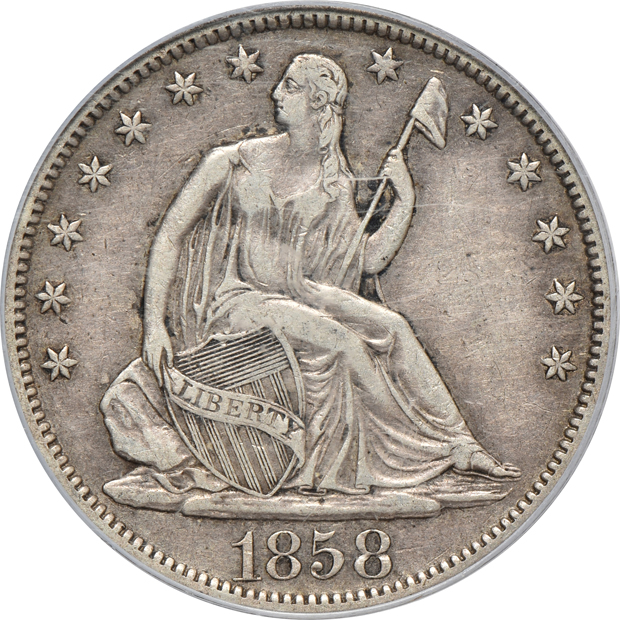 1807 Draped Bust half dollar VF-20 CAC, 1831 Large Letters Capped Bust quarter VF-35 CAC, and an 1858-S XF-40, all PCGS