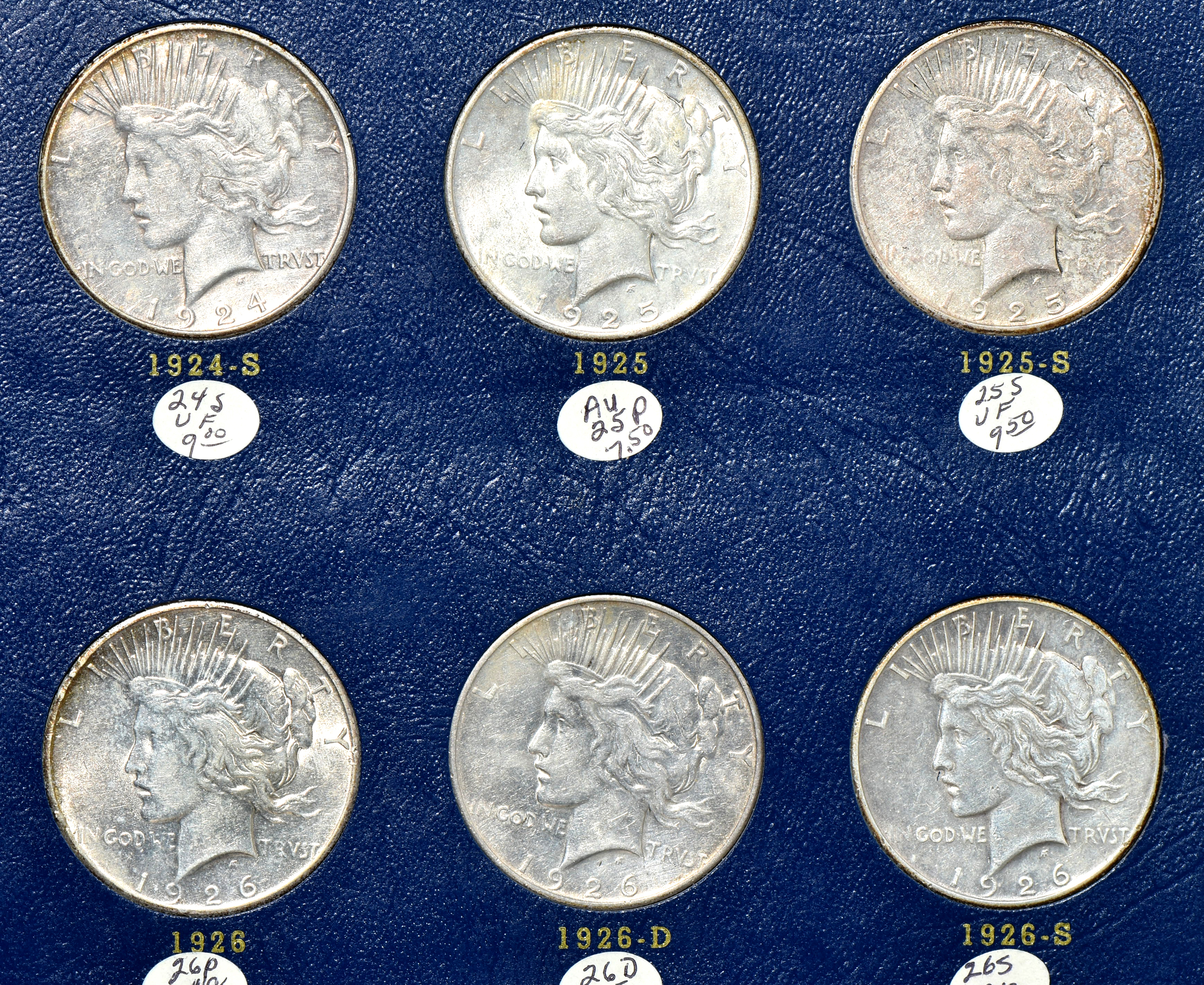 Complete collection of Peace silver dollars in a Whitman 9430 album
