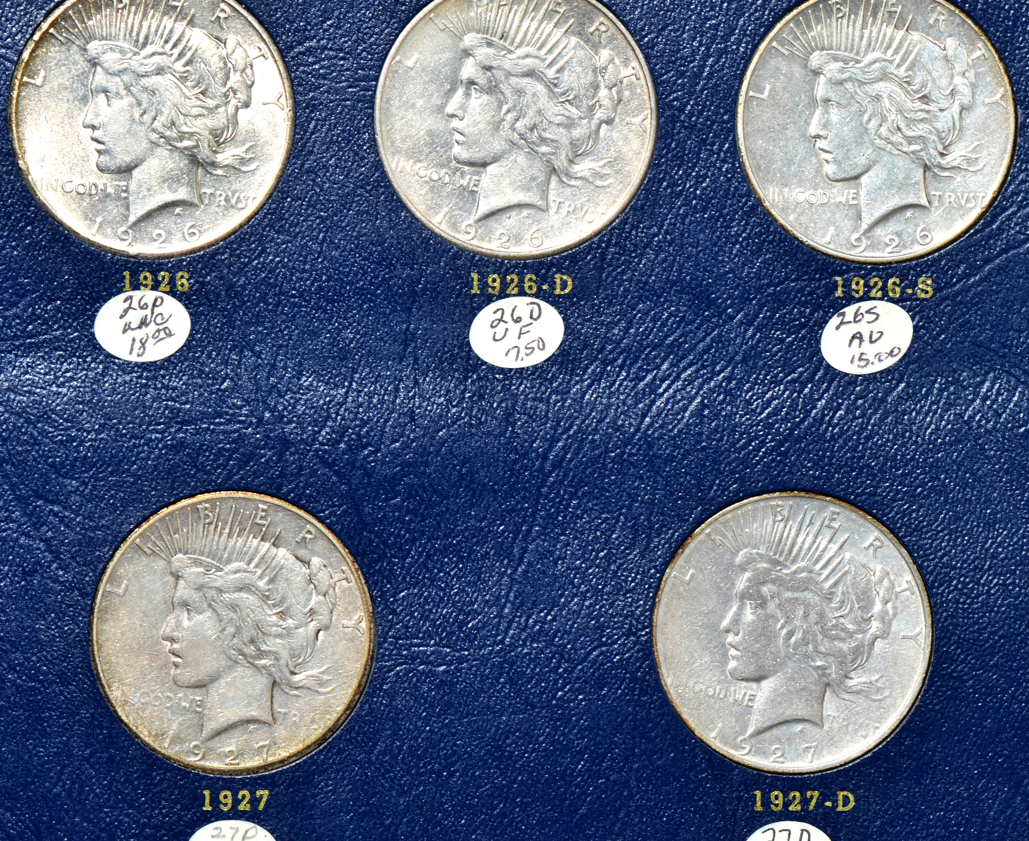 Complete collection of Peace silver dollars in a Whitman 9430 album