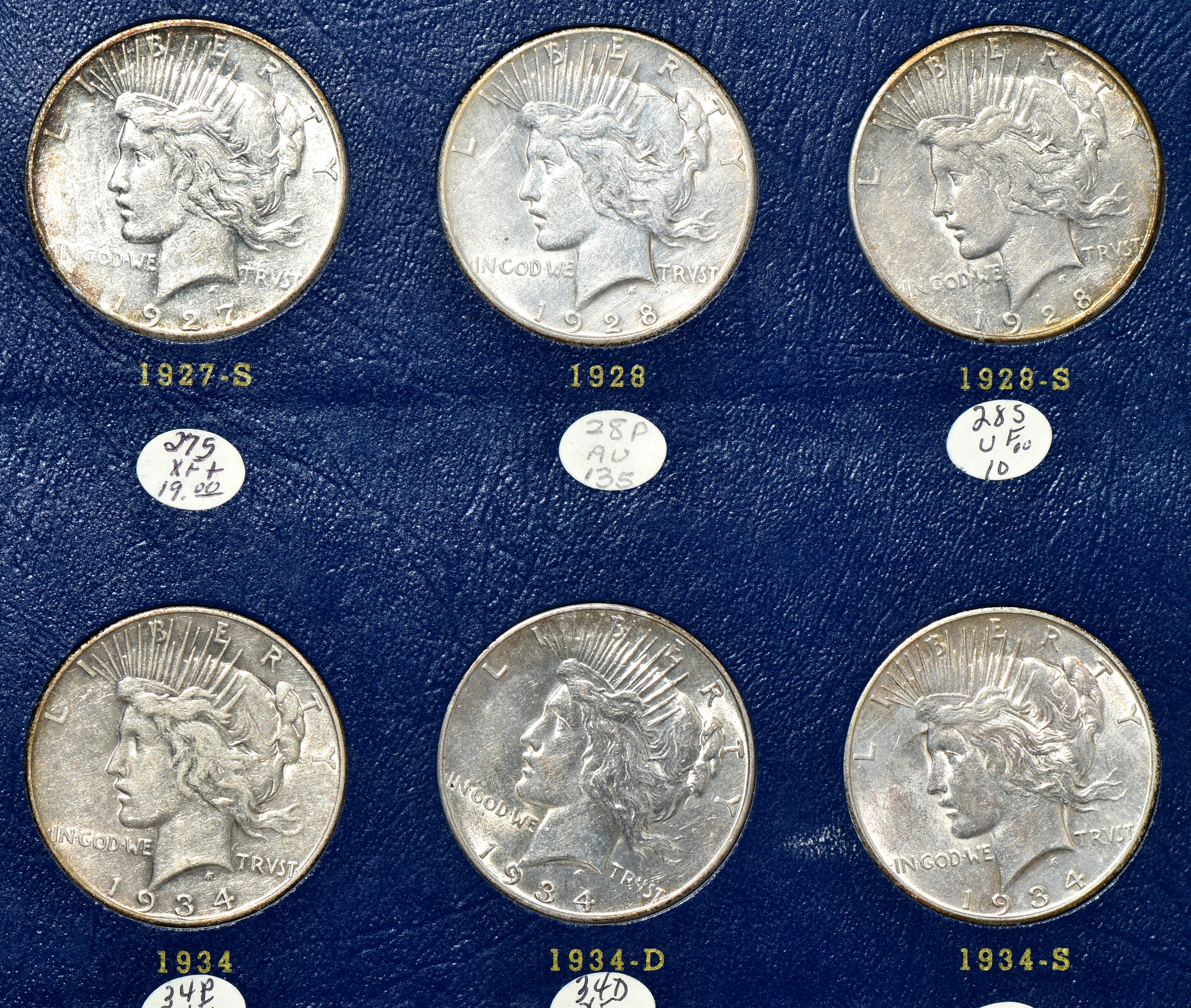 Complete collection of Peace silver dollars in a Whitman 9430 album
