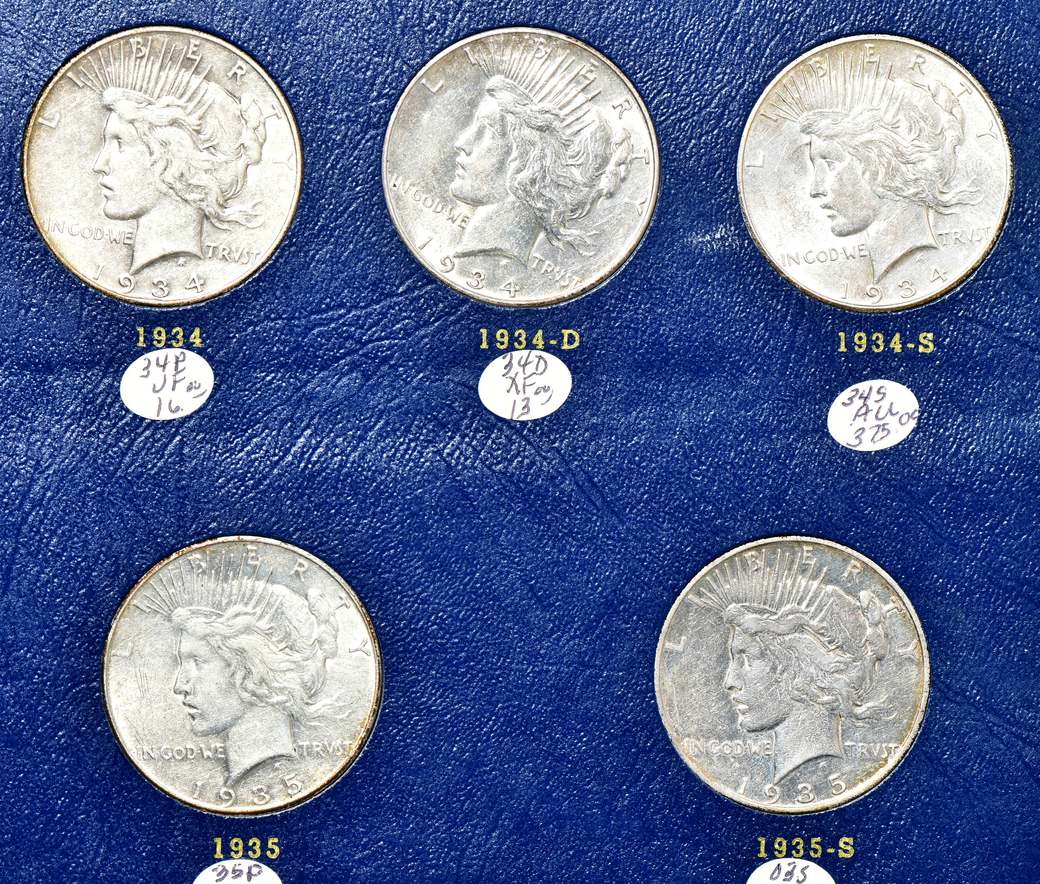 Complete collection of Peace silver dollars in a Whitman 9430 album