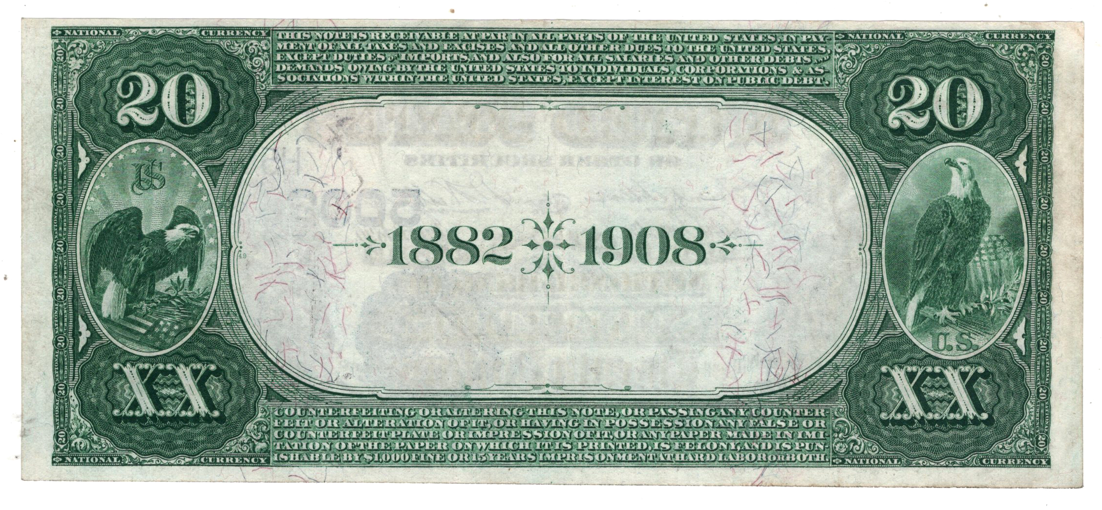 1882 $20 Date Back - Saint Louis, MO Charter #5002 - AU