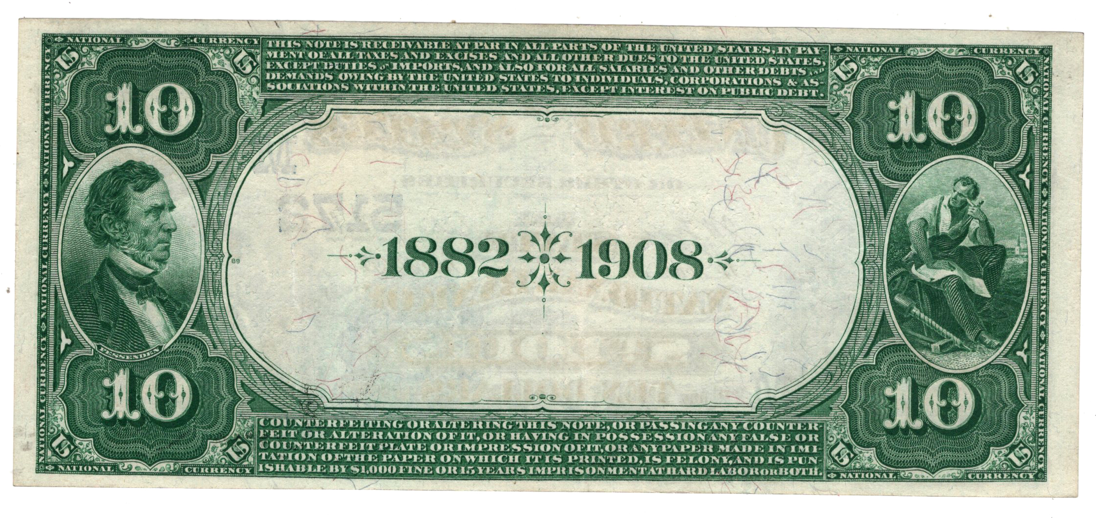 1882 $10 Value Back - St. Louis, MO Charter #5172 - AU