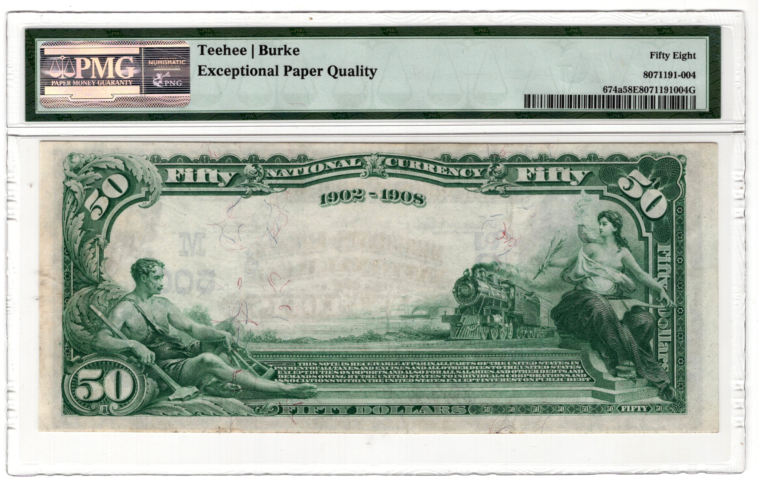 1902 $50 Blue Seal Date Back - Saint Louis, MO Charter #5002 - PMG AU-58 EPQ
