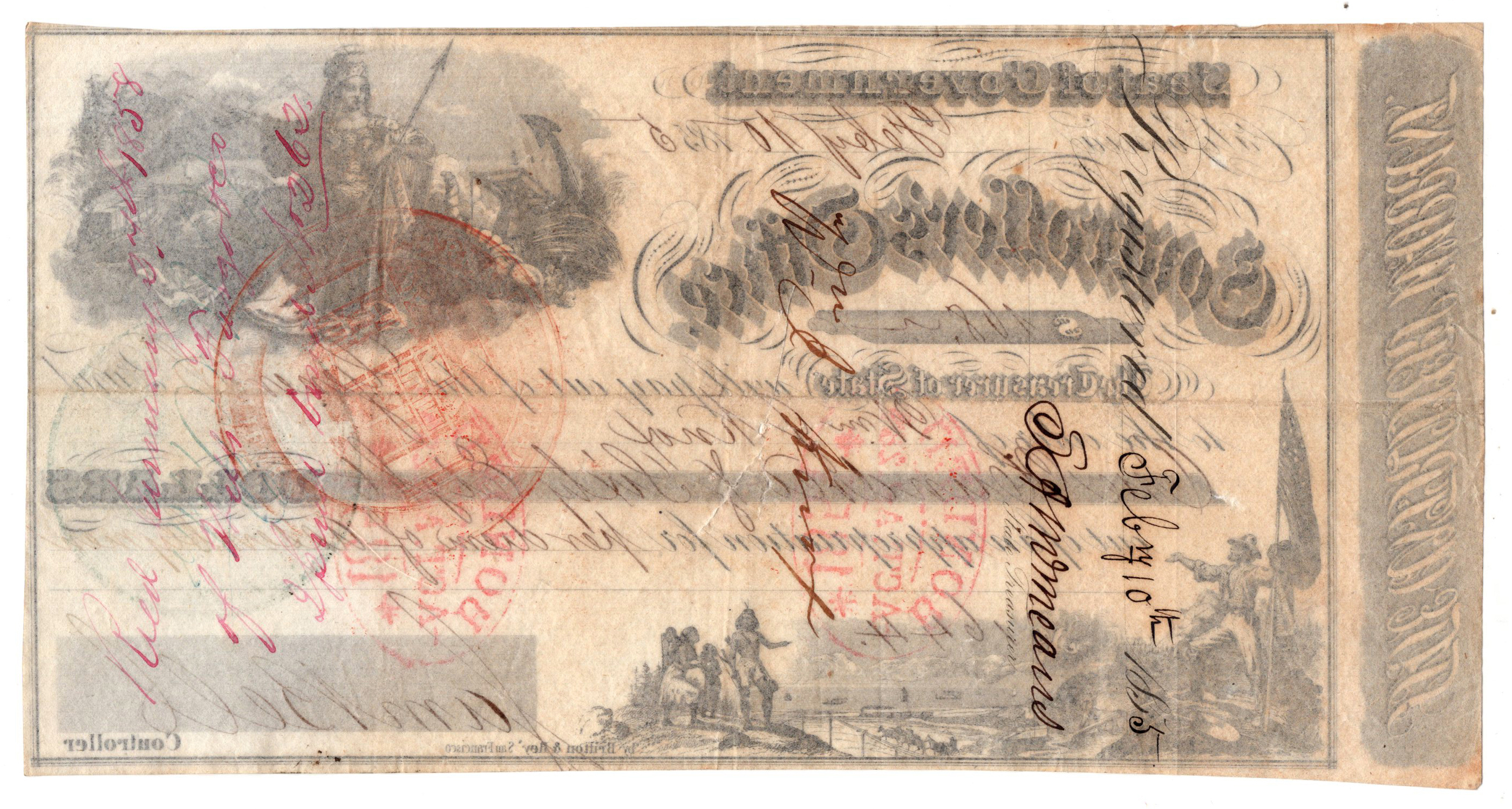 $168 California Warrant, February 10, 1855 - XF