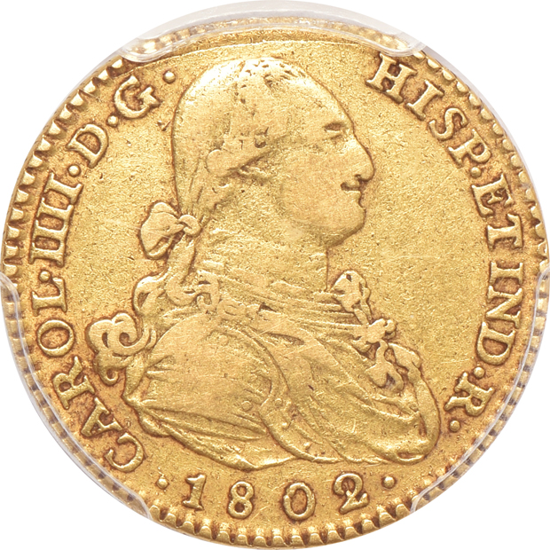 Multiple - Spain 1802/1-M FA 2 escudos VF-35, and a Colombia 1836-UR 8 escudos VF details/planchet flaw, both PCGS