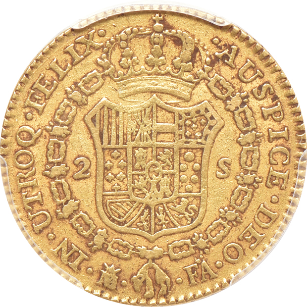 Multiple - Spain 1802/1-M FA 2 escudos VF-35, and a Colombia 1836-UR 8 escudos VF details/planchet flaw, both PCGS