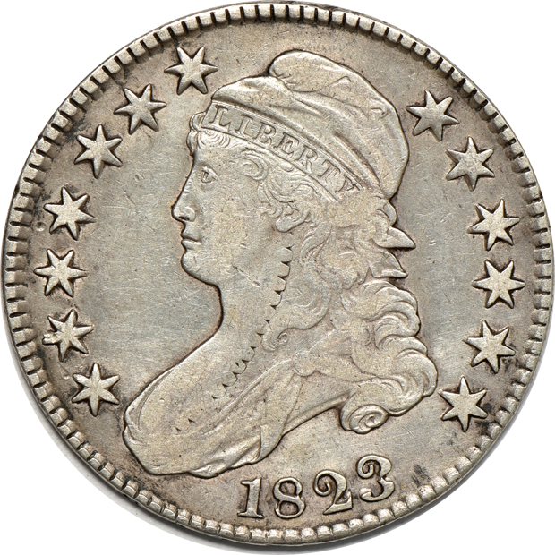 1817 Dated 181.7 O-103 XF details, 1820/19 Square Base 2 O-101a F details, and an 1823 Broken 3 VF details