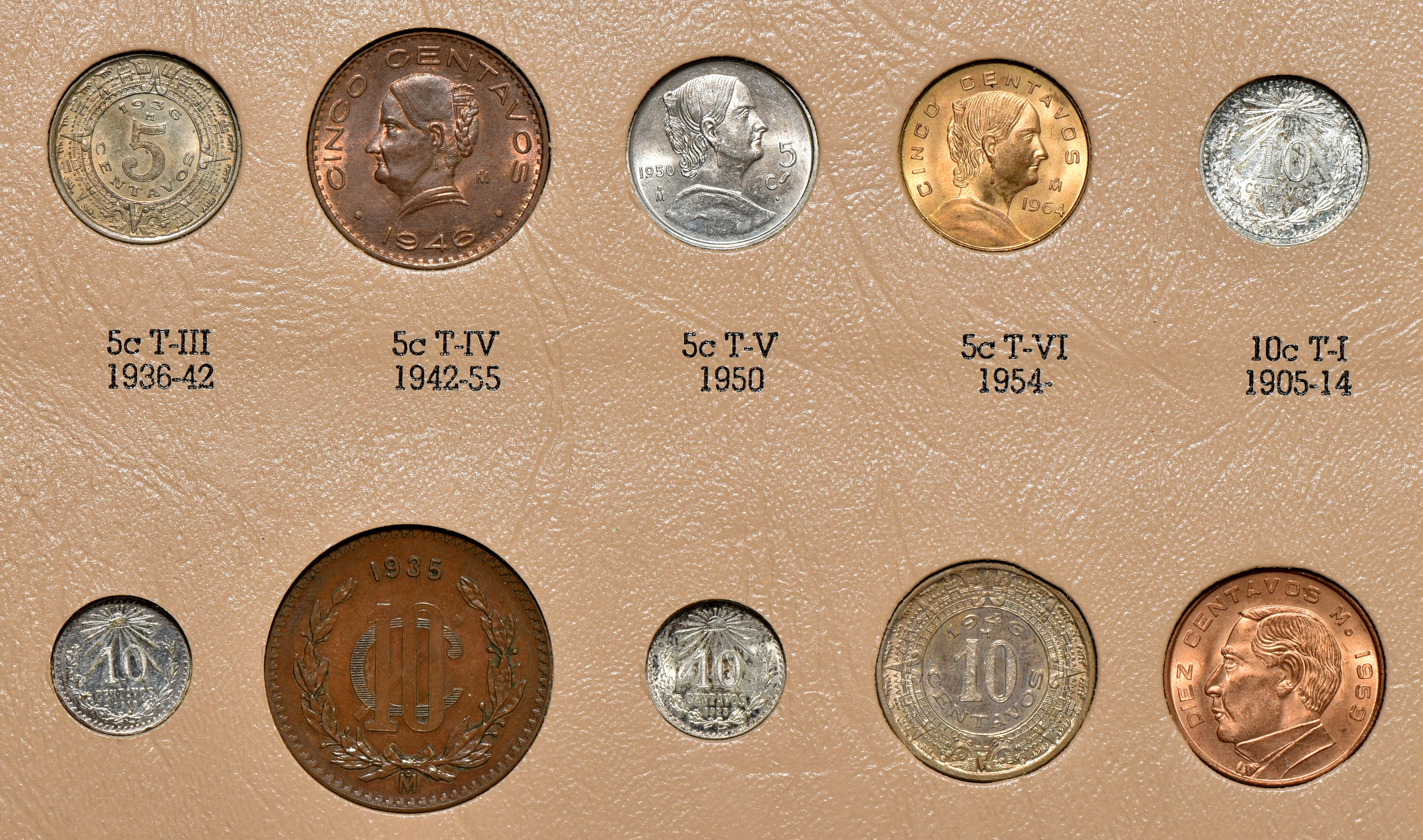Mexico - Type set of coins minted by Mexico from 1905 in a Dansco album