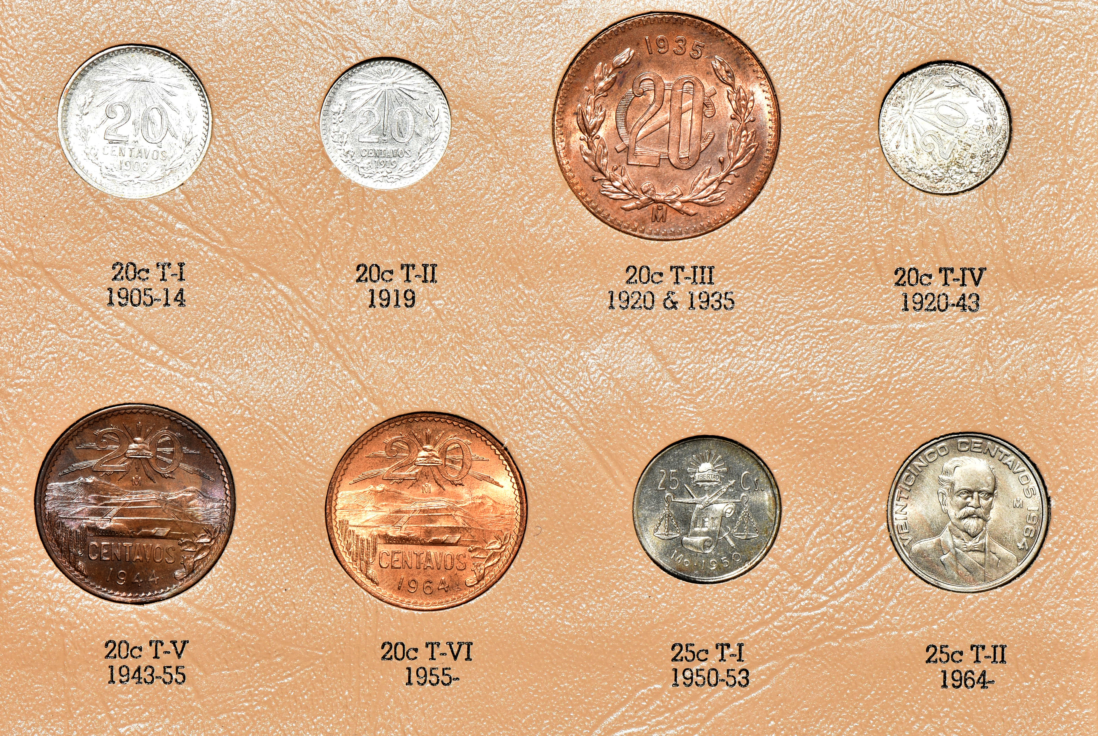 Mexico - Type set of coins minted by Mexico from 1905 in a Dansco album