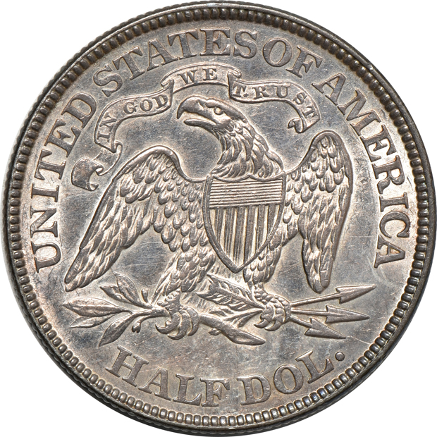 1850-O Seated Liberty half-dollar AU details/cleaned, 1873 w/ arrows Seated Liberty half-dollar AU details/cleaned, and a 1934 Walking Liberty half-dollar UNC