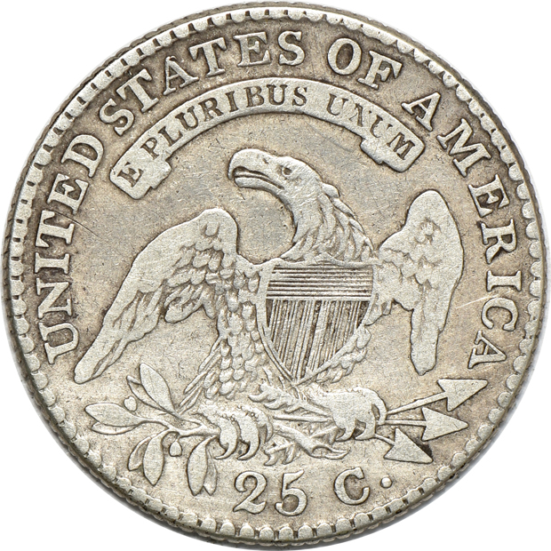 1806 Draped Bust half-dollar F details/repaired, 1818 Capped Bust quarter F details/cleaned, and a 1927 Standing Liberty quarter BU