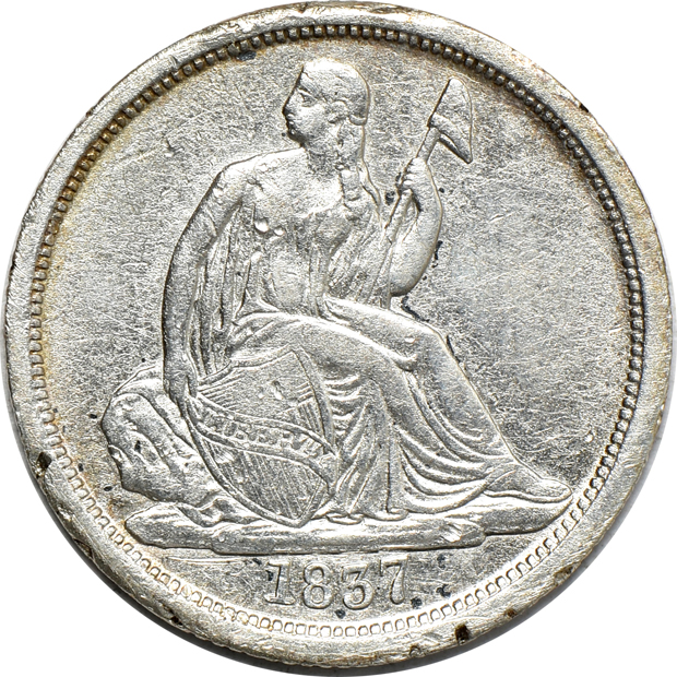 1837 No Stars Large Date F details/ex-jewelry, 1861 VF, and an 1866-S VF