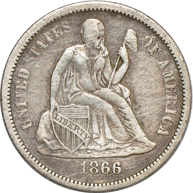 1837 No Stars Large Date F details/ex-jewelry, 1861 VF, and an 1866-S VF