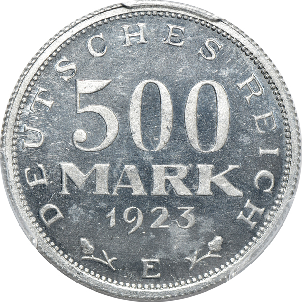 Germany - 1905-A 5 pfennig PR-66CAM, 1923-E 500 mark PR-65CAM, and a 1923-F 500 mark PR-64, all PCGS