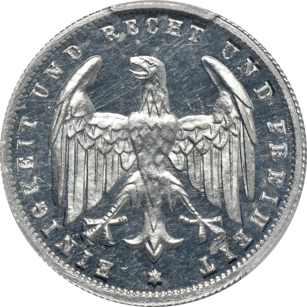 Germany - 1905-A 5 pfennig PR-66CAM, 1923-E 500 mark PR-65CAM, and a 1923-F 500 mark PR-64, all PCGS