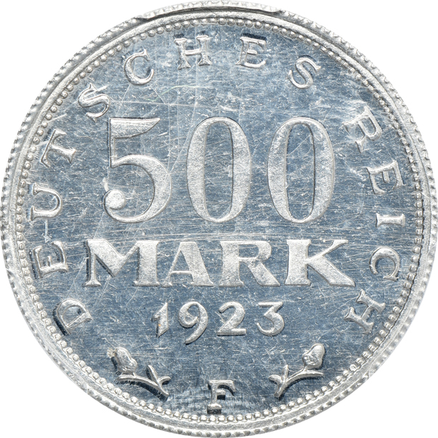 Germany - 1905-A 5 pfennig PR-66CAM, 1923-E 500 mark PR-65CAM, and a 1923-F 500 mark PR-64, all PCGS