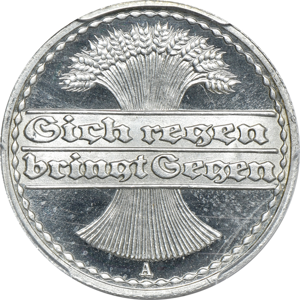 Germany - 1919-A 50 pfennig PCGS PR-66DCAM, and a 1927-A 3 reichsmark NGC PR-64 CAMEO