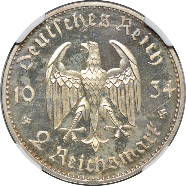 Germany - 1927-F Tubingen University 3 Reichsmark PR-64 ULTRA CAMEO, and a 1934-A Potsdam Church 2 reichsmark PR-63 CAMEO, both NGC