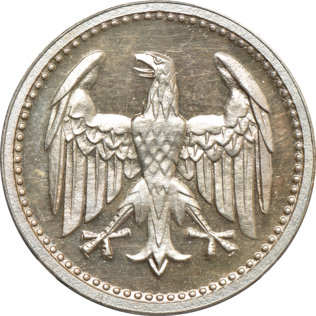 Germany - 1924-E 3 reichsmark PR-63 CAMEO, 1924-F one reichsmark PR-64, and a 1930-F Rhineland Liberation 5 reichmark PR-63 ULTRA CAMEO, all NGC