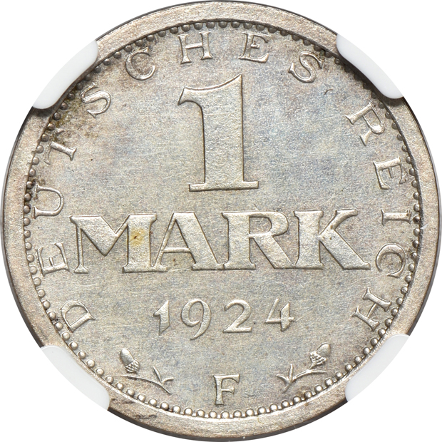 Germany - 1924-E 3 reichsmark PR-63 CAMEO, 1924-F one reichsmark PR-64, and a 1930-F Rhineland Liberation 5 reichmark PR-63 ULTRA CAMEO, all NGC