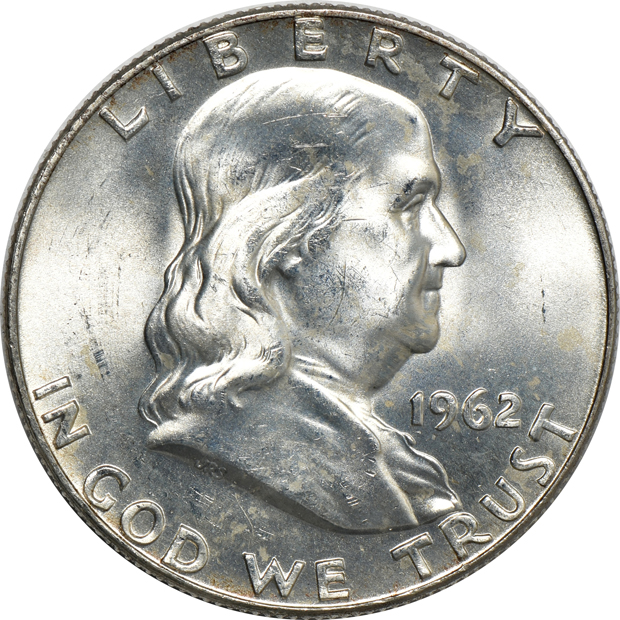 Sixty BU 1962 Franklin half-dollars