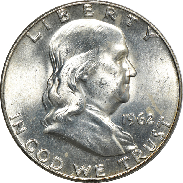 Sixty BU 1962 Franklin half-dollars