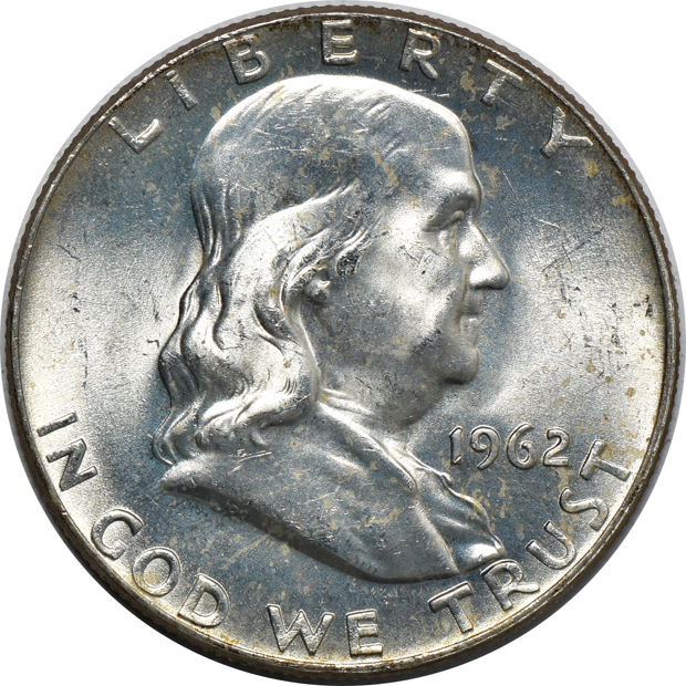 Sixty BU 1962 Franklin half-dollars