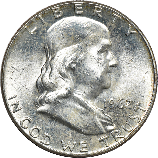 Sixty BU 1962 Franklin half-dollars