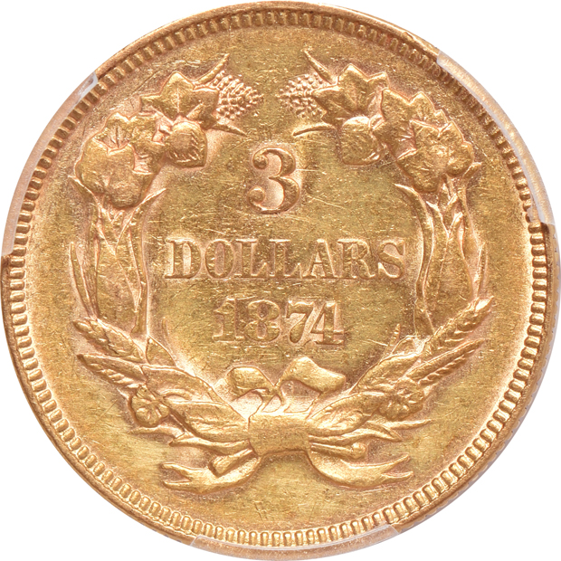 1874 PCGS AU details/harshly cleaned
