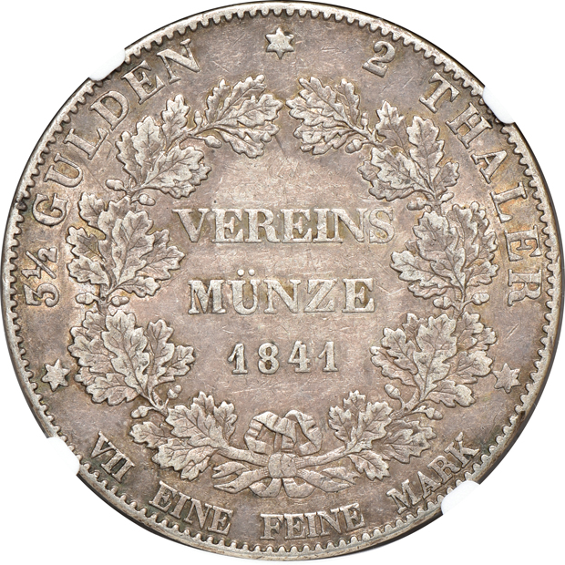 Germany - 1700-NL taler Cologne VF-35, 1827 taler Bavaria - Theresien Order AU-58, and an 1841 two thaler Hesse-Darmstadt AU-53, all NGC