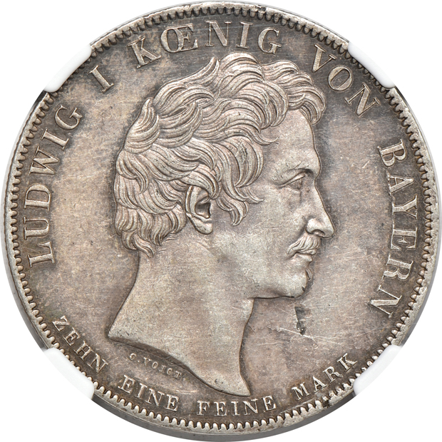 Germany - 1700-NL taler Cologne VF-35, 1827 taler Bavaria - Theresien Order AU-58, and an 1841 two thaler Hesse-Darmstadt AU-53, all NGC