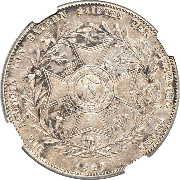 Germany - 1700-NL taler Cologne VF-35, 1827 taler Bavaria - Theresien Order AU-58, and an 1841 two thaler Hesse-Darmstadt AU-53, all NGC