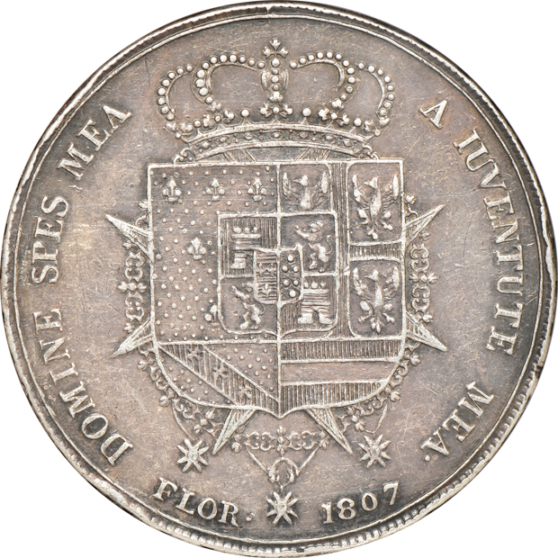 Italy - 1807 10 Lire Tuscany XF-45, and an 1835-Anchor P 5 lire Sardinia XF-40, both NGC
