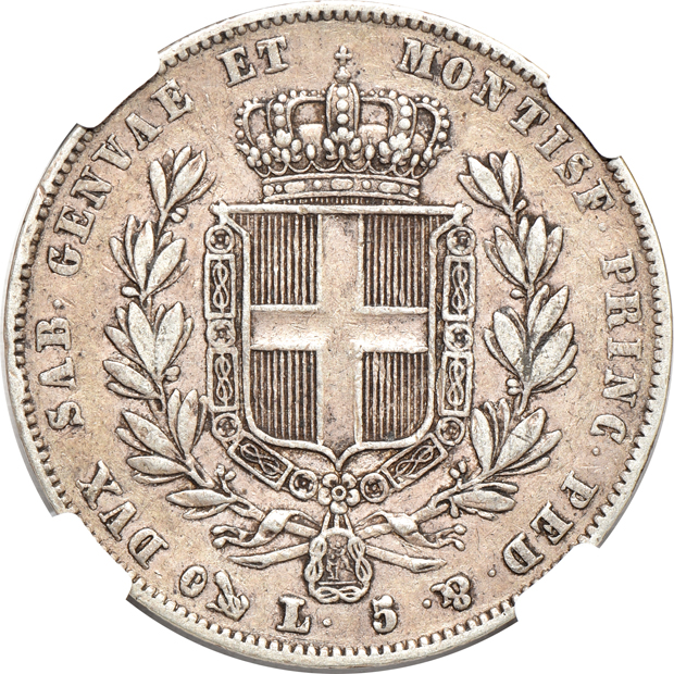 Italy - 1807 10 Lire Tuscany XF-45, and an 1835-Anchor P 5 lire Sardinia XF-40, both NGC