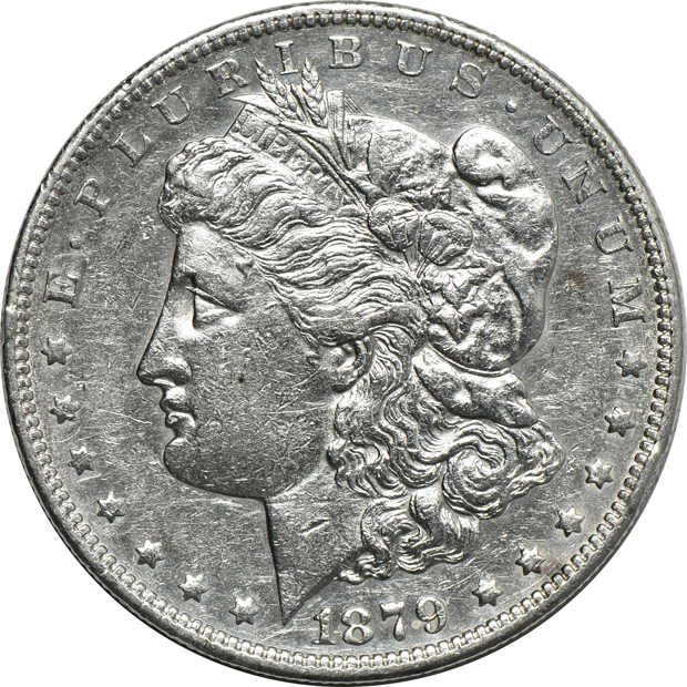 Nineteen Morgan silver dollar varieties, as described