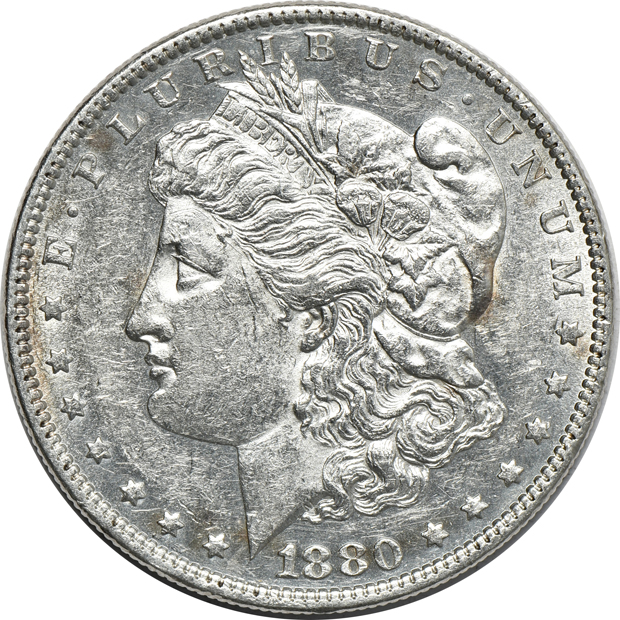 Nineteen Morgan silver dollar varieties, as described